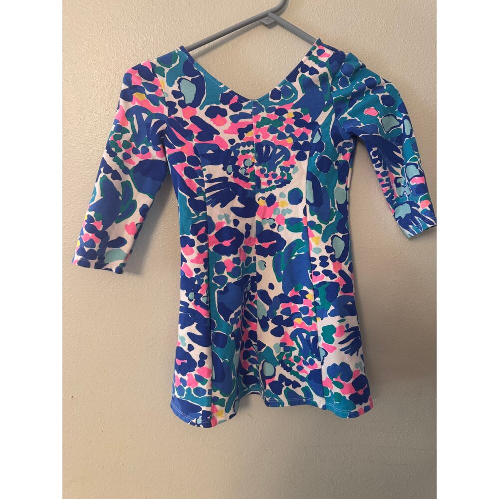 Lilly Pulitzer Girls Floral Shift Dress in Blue, Pink & Green